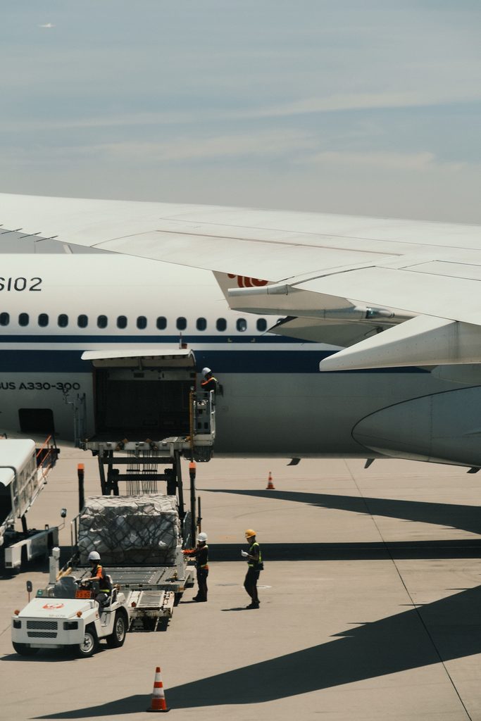 Cargo plane being loaded with air freight China to UK